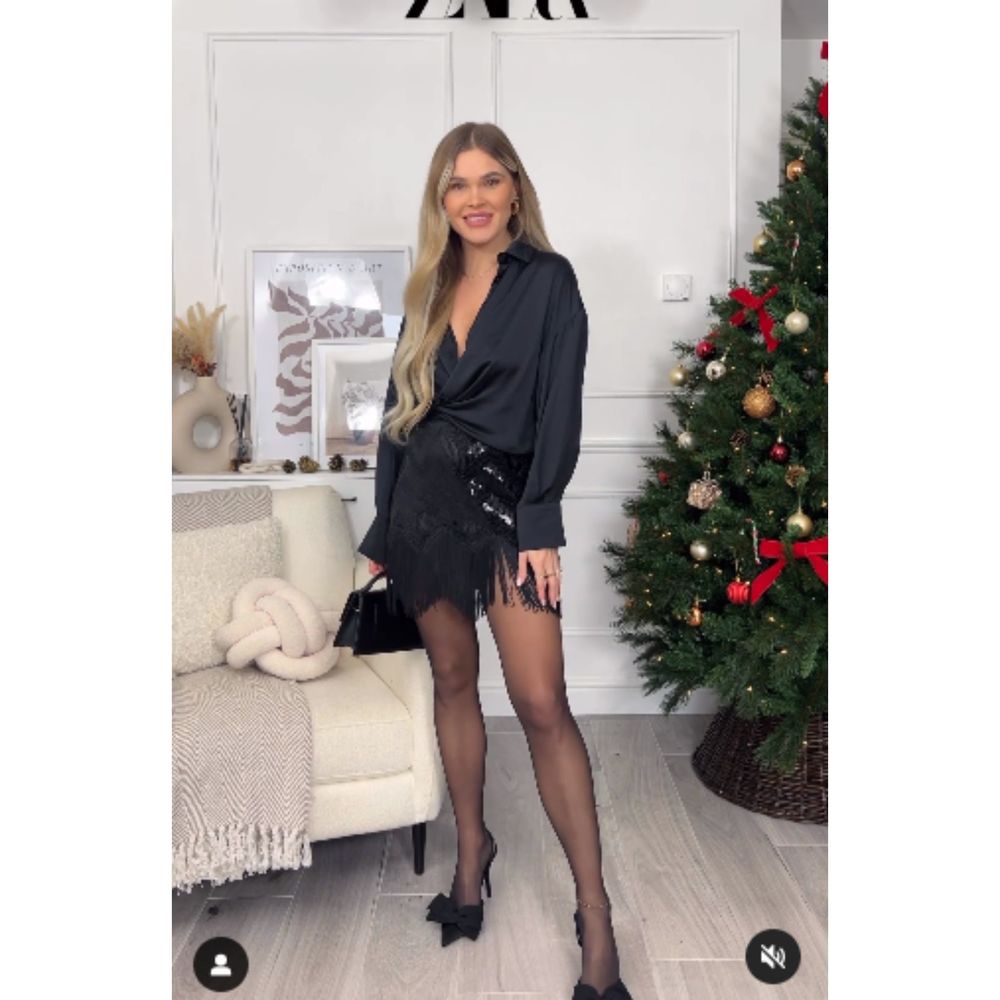 Zara SEQUIN FRINGED MINI SKIRT